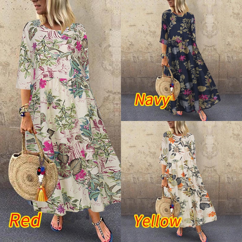 Đầm Maxi Zanzea Tay Lỡ Dáng Rộng In Hoa Phong Cách Cổ Điển Dành Cho Phụ Nữ