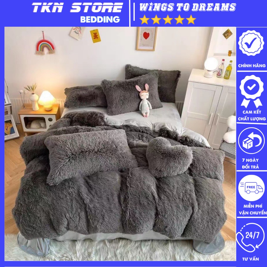 Bộ Chăn Ga Gối Nỉ Lông Tim 5 món mềm mượt mùa đông xuân giá rẻ