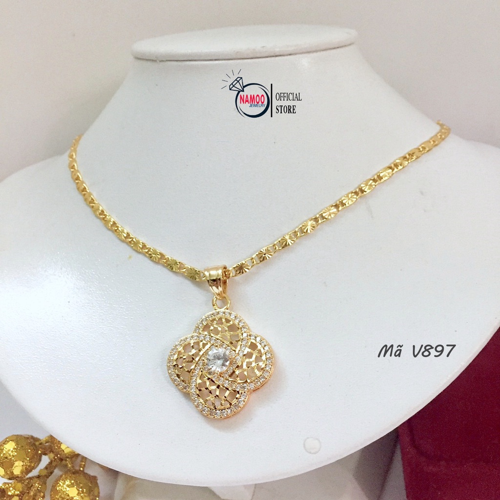 Dây Chuyền Nữ Đính Đá, Kiềng Cổ Mặt V897 Hoa Lớn Kết Hợp Dây Dài 50cm
