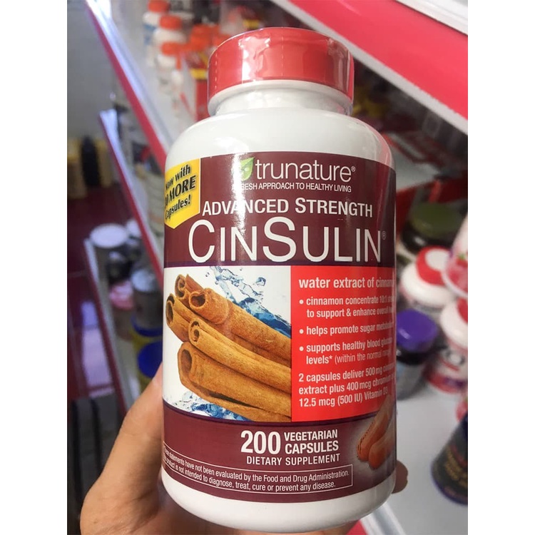 Viên uống hỗ trợ tiểu đường Trunature Advanced Strength Cinsulin 200 viên [HÀNG MỸ]