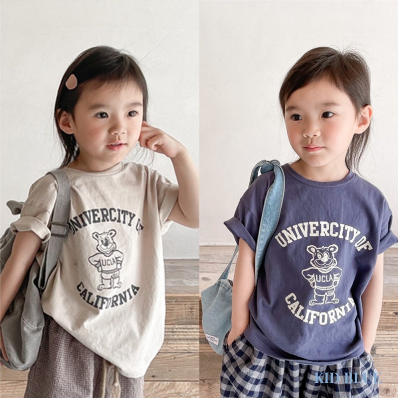 Áo Thun Ngắn Tay Dáng Rộng In Chữ Và Họa Tiết Hoạt Hình Dễ Thương Cho Bé
