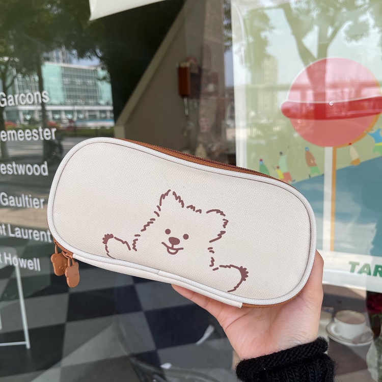 Túi Đựng Bút Vải Canvas Cỡ Lớn Hoạ Tiết Hoạt Hình Phối Khóa Kéo Dễ Thương Cho Học Sinh