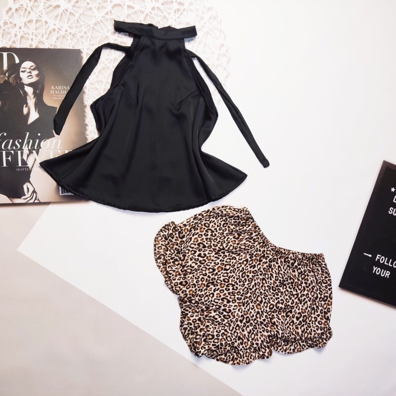 Đồ Ngủ Sexy Cổ Yếm Quần Beo, Đồ Ngủ Nữ Chất Satin Cao Cấp 40-60Kg BOYEMBEO | BigBuy360 - bigbuy360.vn