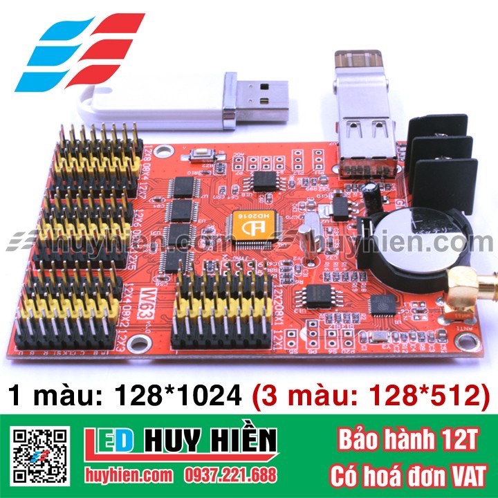 Card HD W63 (USB, WIFI) dùng cho 8 tầng module led 1 màu và 3 màu, mạch điều khiển led ma trận