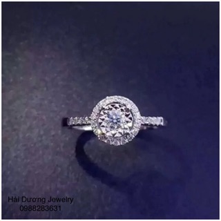 Nhẫn nữ mặt tròn gắn hột xoàn bọc bạc italy cao cấp 925