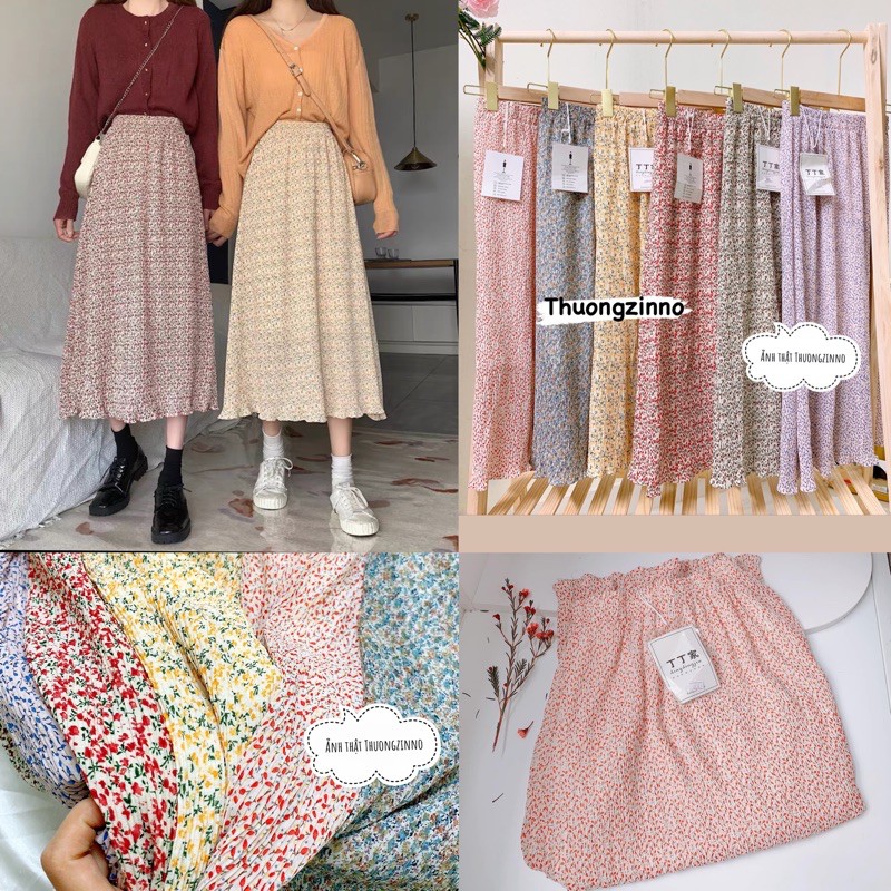 [Ảnh thật/Video] Chân Váy Hoa Nhí Mẫu Mới Dáng Dài Li Nhỏ , Hoa Nhí Ulzzang Có Lót Bên Trong Hàng Quảng Châu Mềm Minh