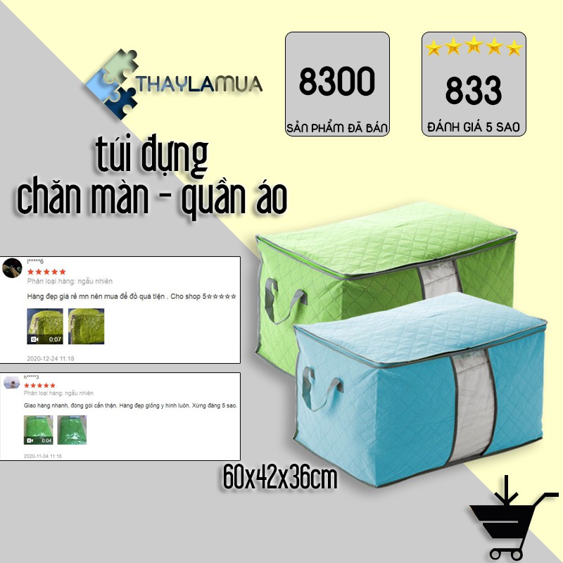 Túi đựng quần áo chăn màn mền big size loại 1 - Túi đựng đồ dáng ngang có quai xách và khóa kéo màu sắc tùy chọn