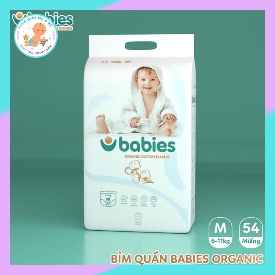 (MUA BỈM TẶNG QUÀ ) Combo 6 Bịch Tã Bỉm Dán/Quần Babies Organic SIZE S66/M56/L46/M54/L50/XL46/XXL40