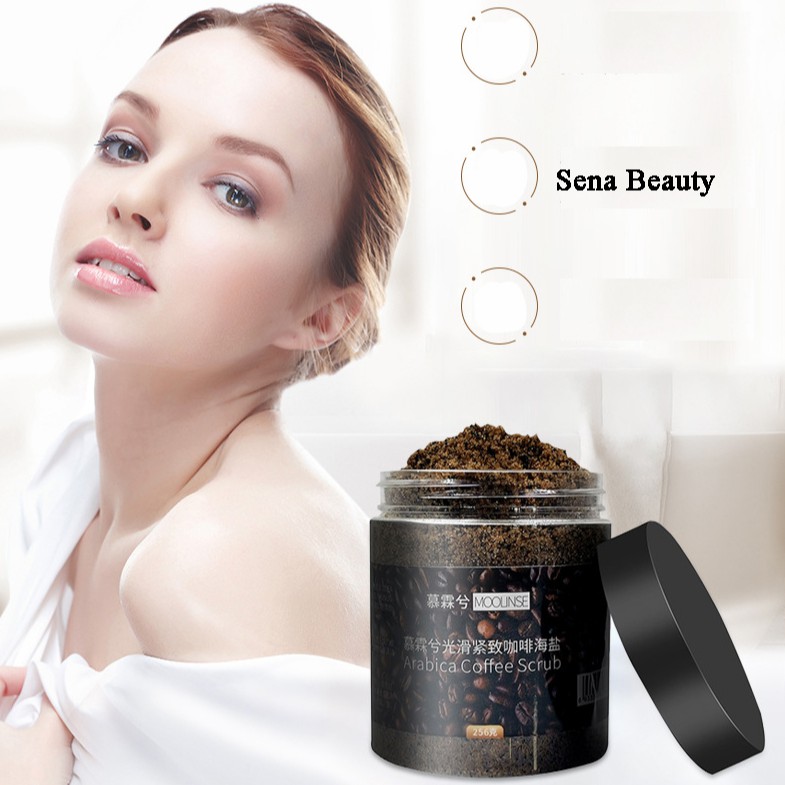 Một Hộp Muối Tắm Tẩy Da Chết Cafe Dừa Trắng Mịn Da Moonlinse Arabica Coffee Scrub 256g