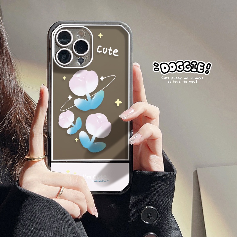 Ốp Điện Thoại Silicon Mềm Trong Suốt Có Giá Đỡ Hình Hoa Tulip Cho IPhone 7 8 Plus X XR XS Max 11 12 13 Pro Max 6 6S SE 2020