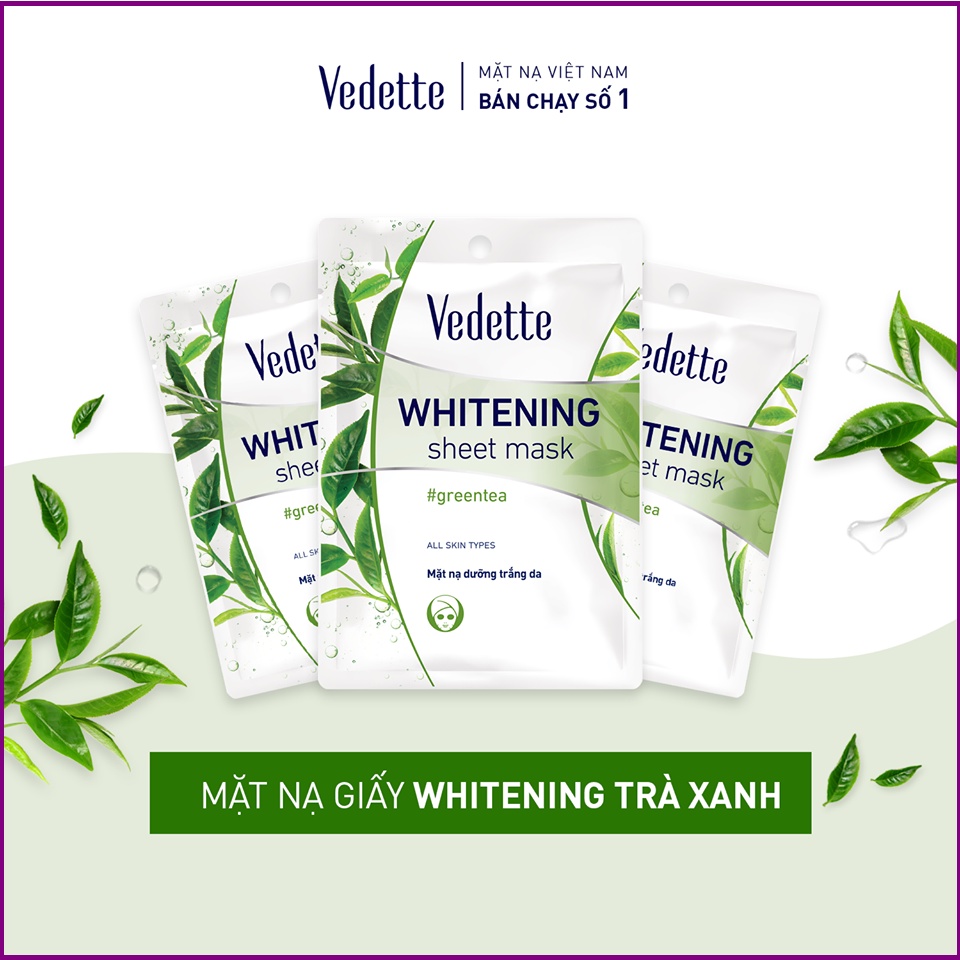 🥦 MẶT NẠ GIẤY TRẮNG DA TRÀ XANH 22ml VEDETTE - TƯƠI TRẺ & MỊN MÀNG - TPM018