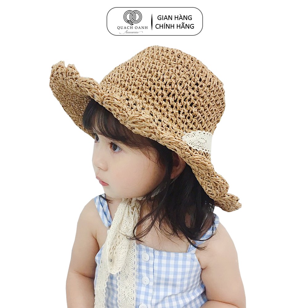 Mũ nón cói QO ACCESSORIES quai ren điệu đà mẹ và bé đi biển mùa hè MU40