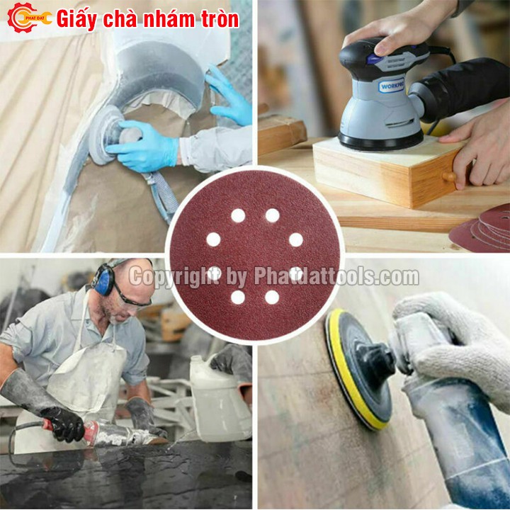 Hộp 100 tờ giấy chà nhám tròn các size 125mm-180mm-230mm-Độ nhám P40-P240