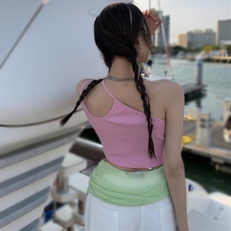 Áo Croptop Dệt Kim Hai Dây Dáng Ôm Thời Trang Mùa Hè Cho Nữ