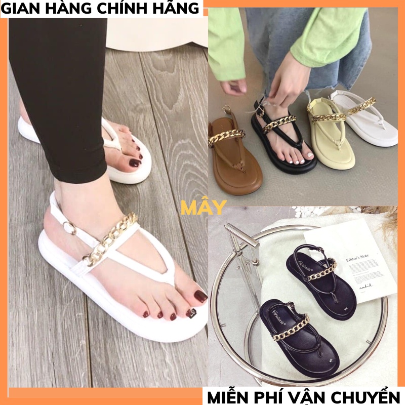 Sandal xỏ ngón quai xích đế bánh mì 3p- dép chiến binh quai ngang chất da mềm kiểu dáng ulzzang hàn quốc