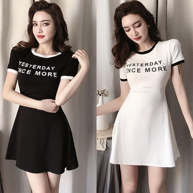 Đầm Thun Tay Ngắn In Chữ Trẻ Trung Thời Trang Cho Nữ
