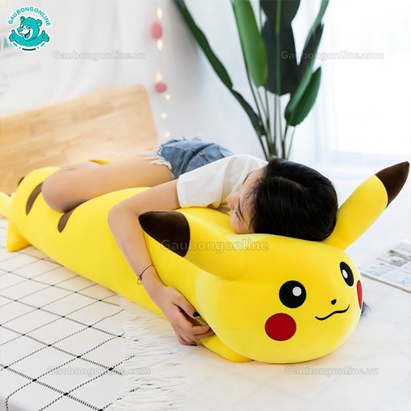 Gối Ôm PICACHU, Gối Ôm Gấu Bông Hình Thú  Siêu Dễ Thương, Thú nhồi bông gối ôm pikachu cao cấp vải nhung co giãn 4 chiều