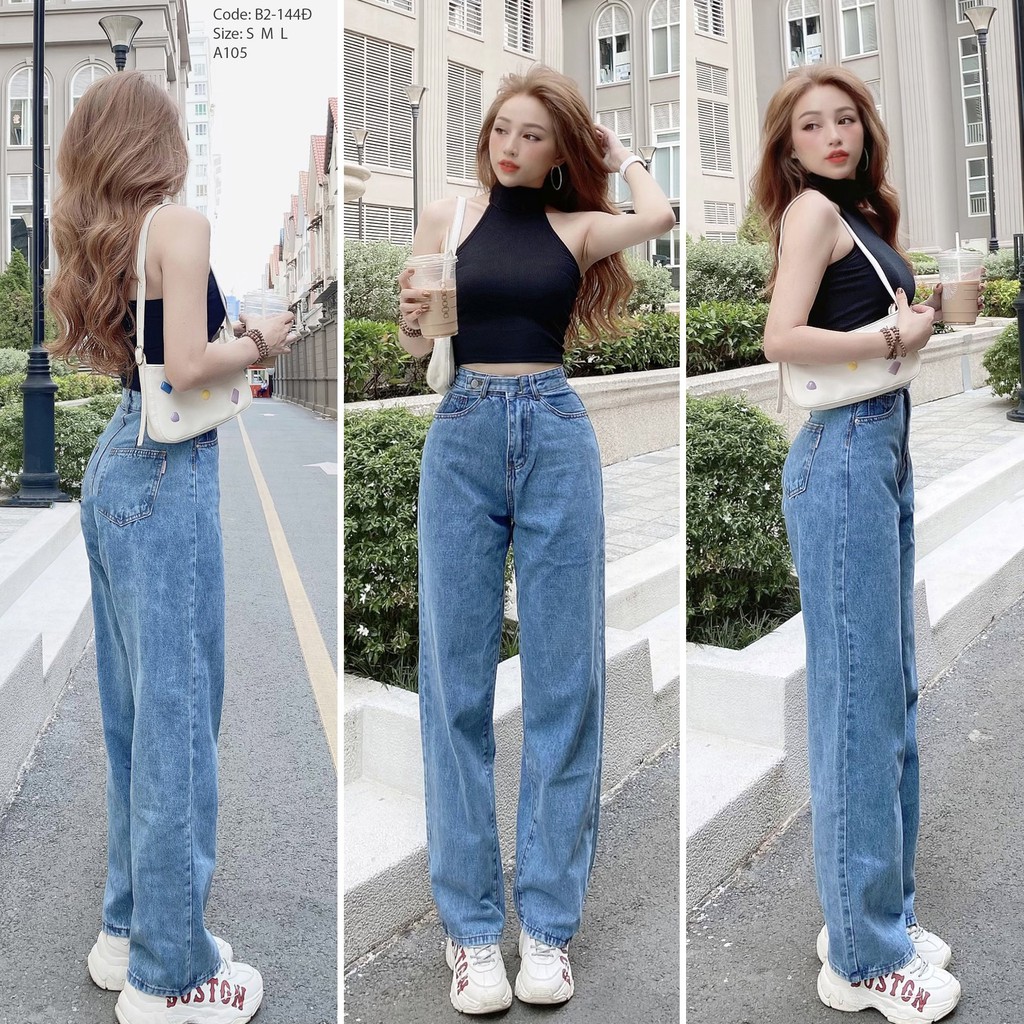 Quần Jean Baggy Nữ Ống Rộng, Lưng Cao, Màu Xanh Nhạt, Dễ Phối Đồ Dành Cho Nữ, Hình Shop Chụp 100%, Cam Kêt Đổi Trả Hàng