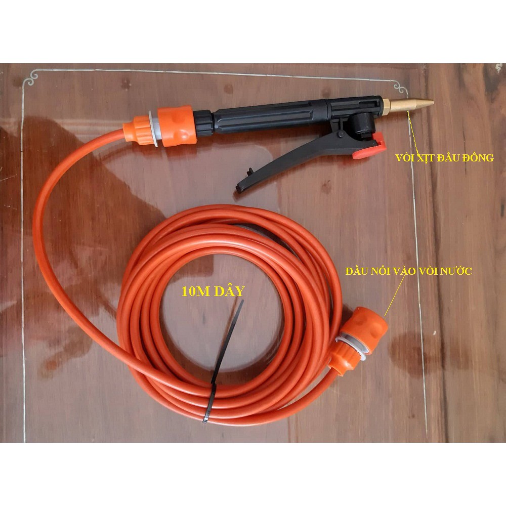 BỘ VÒI XỊT RỬA XE ĐẦU ĐỒNG KÈM 10M DÂY CAO CẤP.