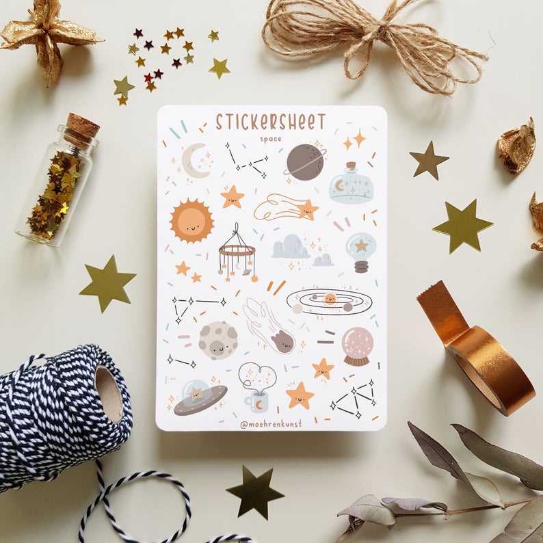 Sticker Sheet - Space - Chuyên dán sổ | Bullet Journal Stickers, Galaxy Stickers, Space Stickers, Moon Sticker,Journal