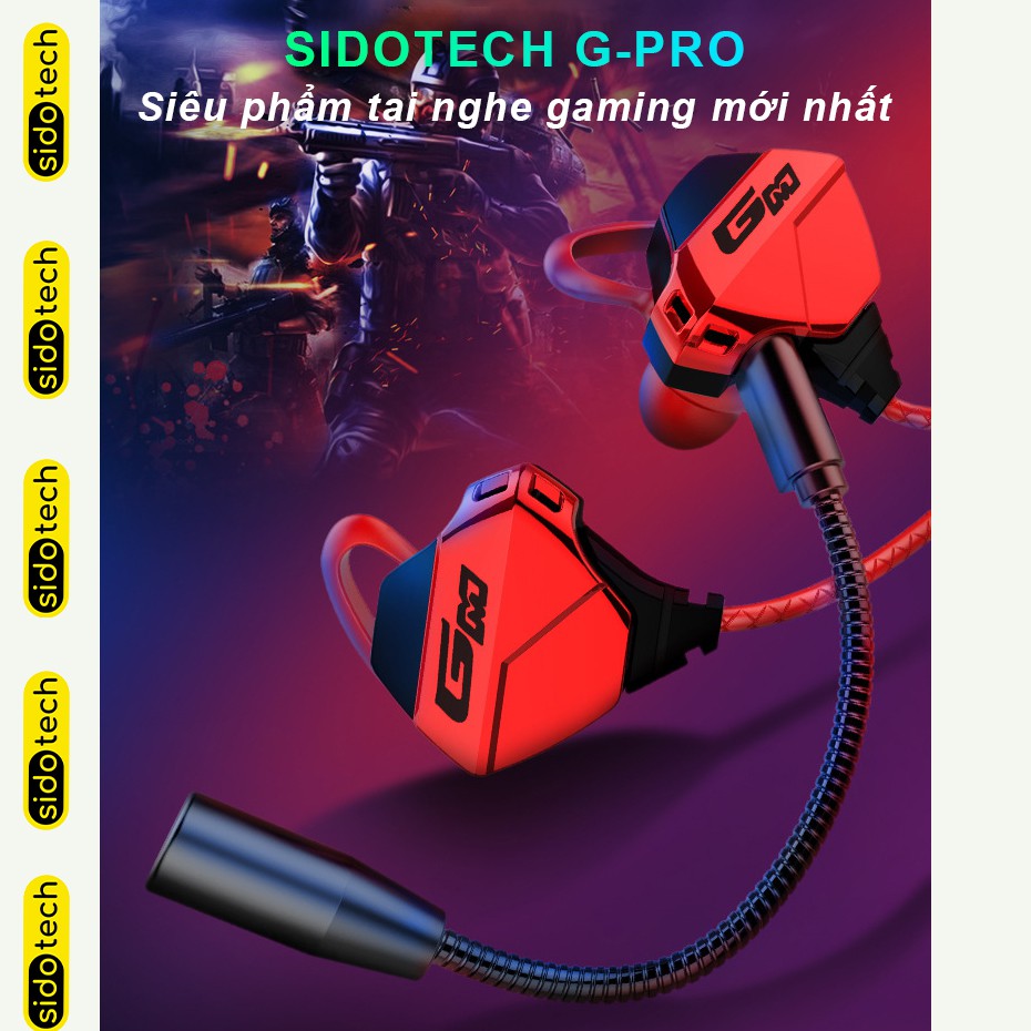 Tai nghe game thủ cho điện thoại Sidotech G-Pro chơi game Pubg FF Tốc Chiến có mic 10cm siêu nhạy - Hàng Chính Hãng