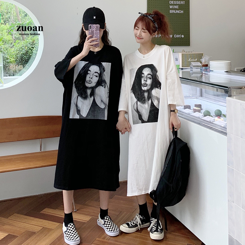 SUXI Váy thun dáng rộng in họa tiết xinh xắn cá tính dành cho nữ