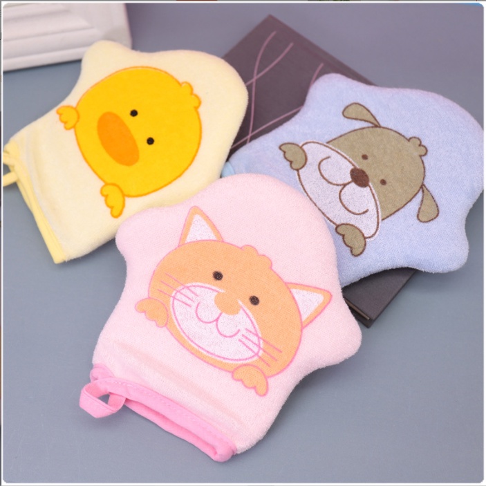 Găng Tay Tắm Cho Bé, Gang Tay Cotton Mềm Mại In Hình Hoạt Hình Cho Bé