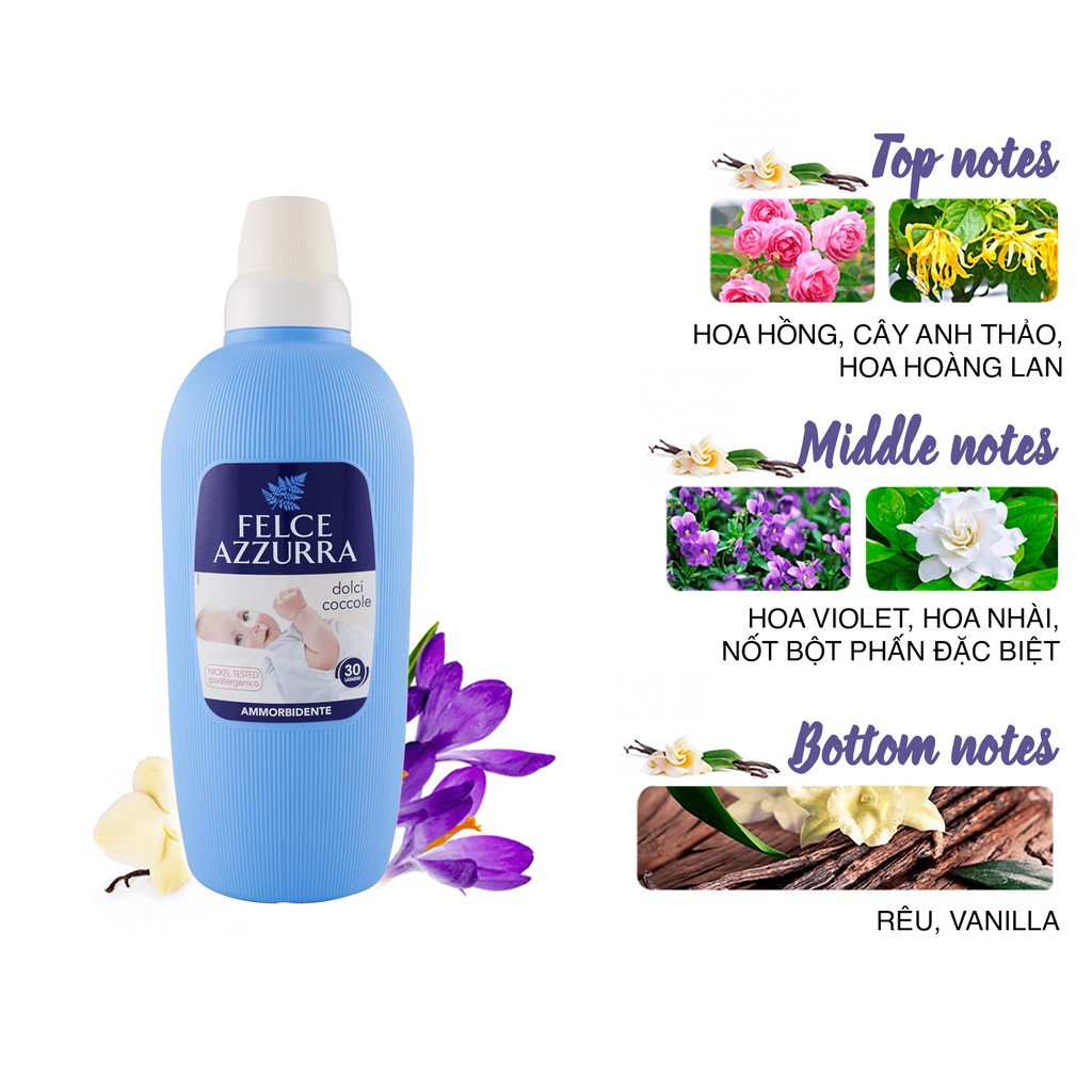 Nước xả vải nước hoa Siêu mềm mượt Felce Azzurra  2- 3L, quần áo mềm mại và thơm lâu gấp 10 lần