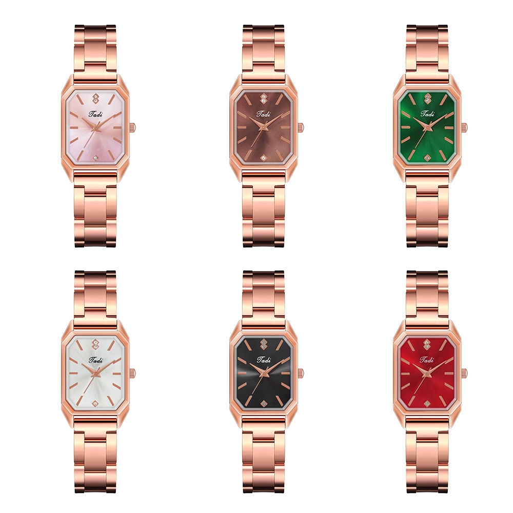 Đồng hồ thạch anh mặt chữ nhật đính hột xoàn dây thép không gỉ cho nữ