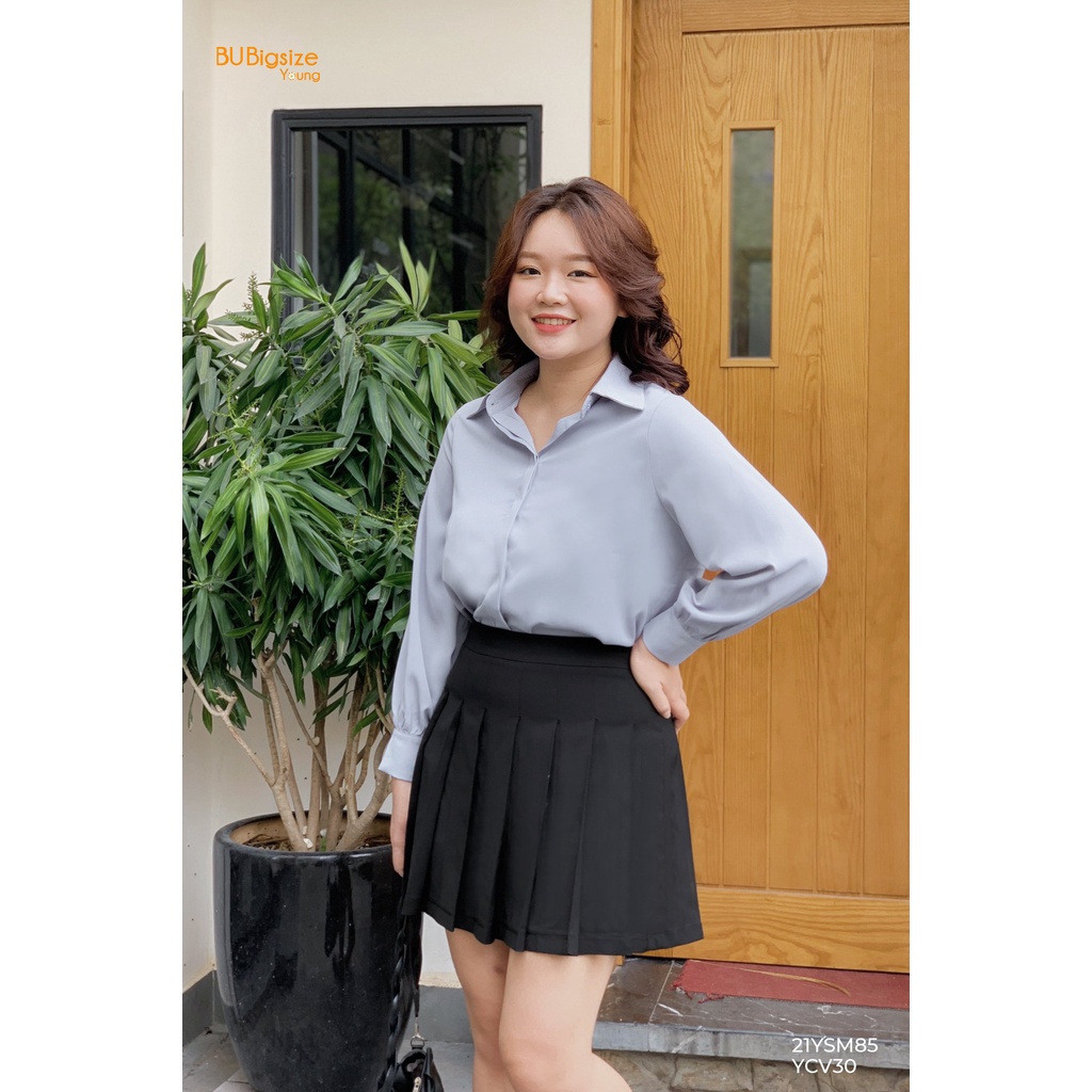 Áo sơ mi cổ đức, giấu khuy BIG SIZE (55kg đến 95kg) - 21YSM85 - [BU Bigsize Young] | BigBuy360 - bigbuy360.vn