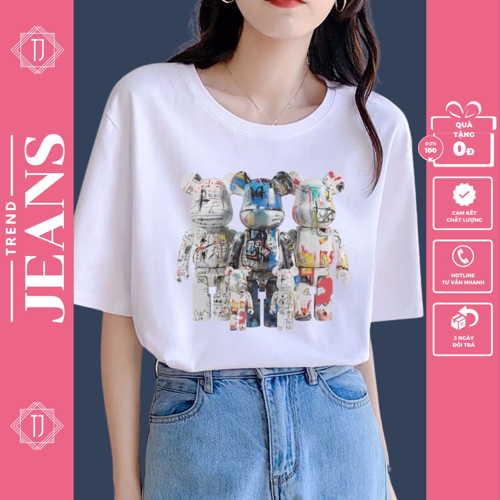 Áo thun nam nữ, Áo phông in hình Bearbrick form rộng tay lỡ chất cotton mềm mịn