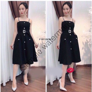 Đầm xòe 2 dây đính nút