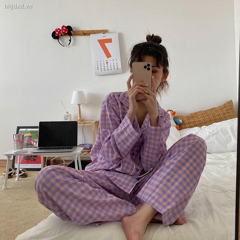 Bộ đồ ngủ tay dài thiết kế xinh xắn hợp thời trang Hàn Quốc cho nữ