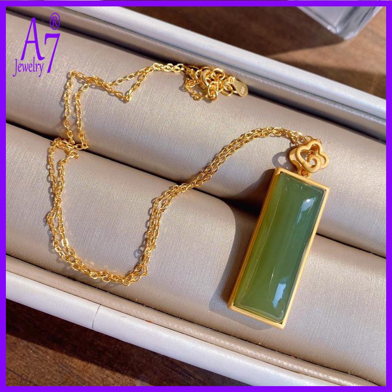 Vòng cổ Mạ Bạc 925 Đính Đá Ngọc Bích Màu Xám A7 S925