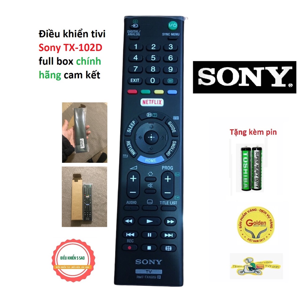 Điều khiển tivi Sony RM-TX102D full box chính hãng cam kết chất lượng cao phím bầm mềm êm nhạy hồng ngoại tốt - tặng pin