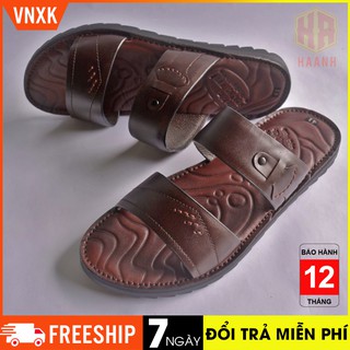 Dép da bò nam thật quai ngang cao cấp kiểu dáng đẹp màu nâu  đế cao su thời trang tuổi trung niên hàng chính hãng