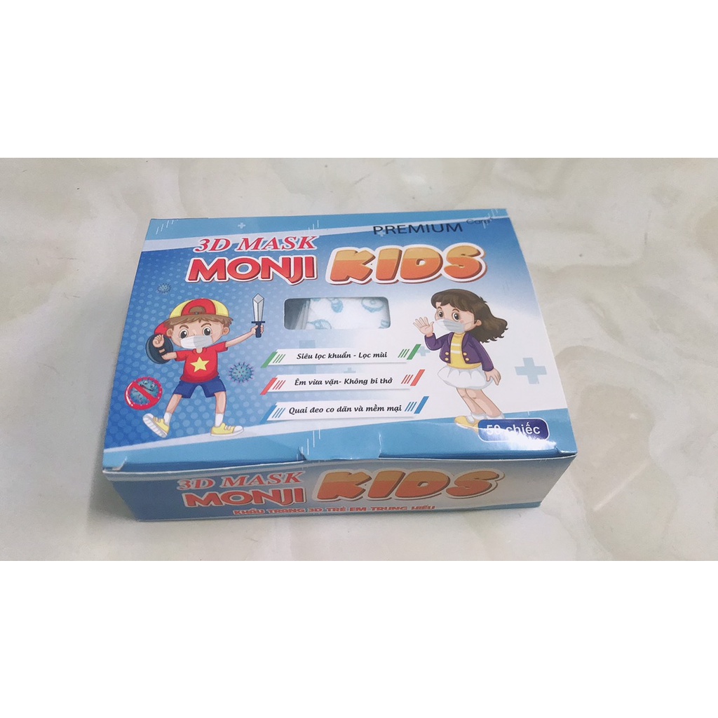 (Bán lẻ 1 cái) Khẩu Trang Trẻ Em 3D MONJI KIDS, quai giấy mềm mại cho bé, họa tiết Doaemon, 10 cái/túi, 50 cái/hộp