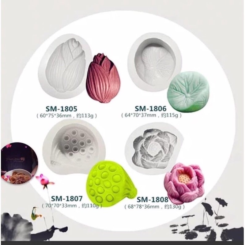 Bộ 4 khuôn SEN, Silicon gồm Hoa.Lá.Đài,Nụ Sen làm bánh chè trôi nước,rau câu ,làm bánh.....