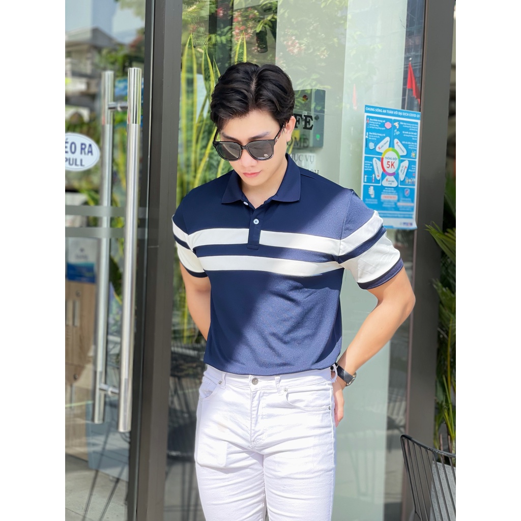 Áo polo nam cổ bẻ phối sọc ngang 2 màu chất vải cá sấu Cotton xuất xịn,chuẩn form, sang trọng - thanh lịch TB048