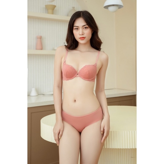 Áo Lót Nữ Mút Vừa Dày 2cm Có Gọng Nâng Ngực Ren Flex Camellia Hồng Cam (Mustoto MA08)