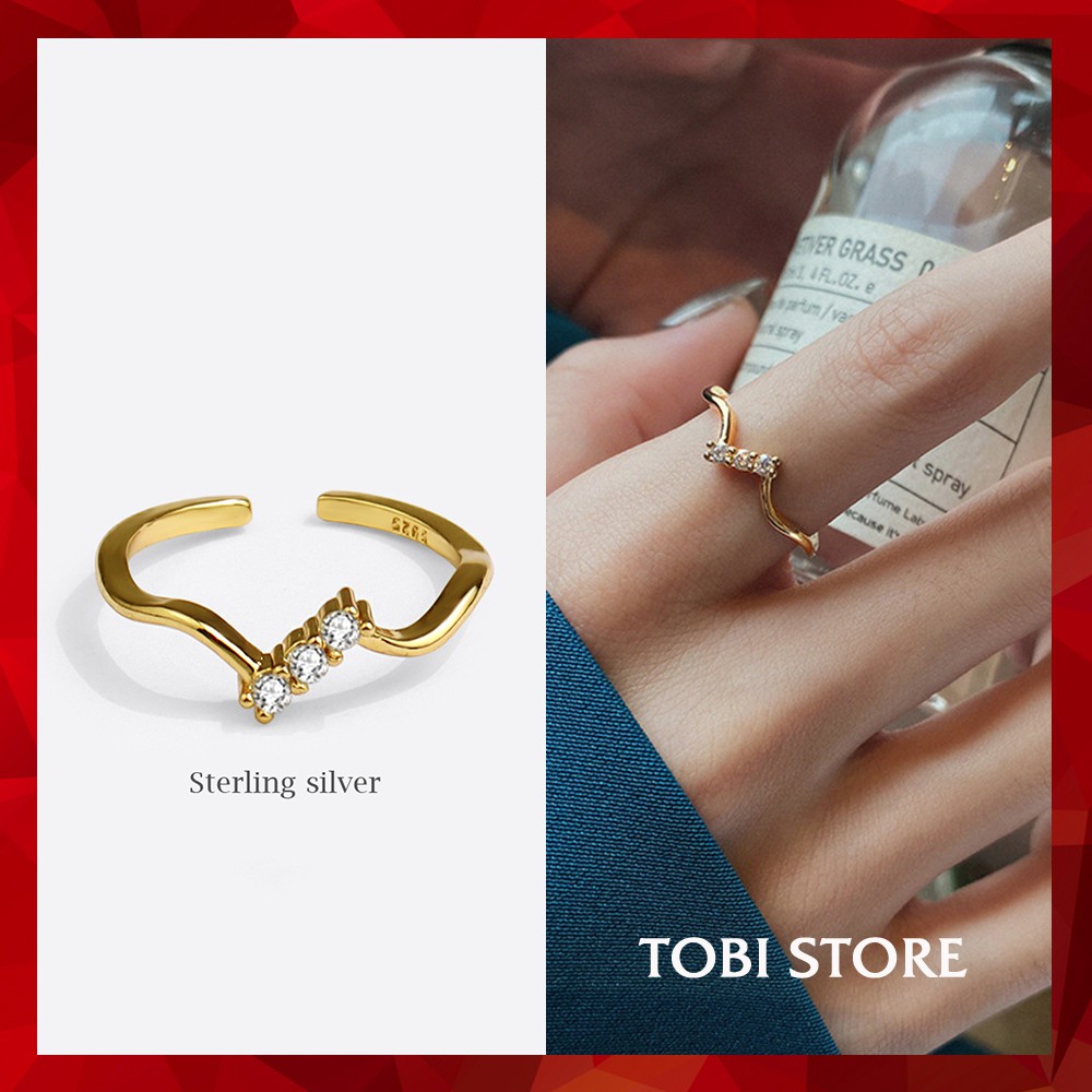 Nhẫn bạc nữ mạ vàng TOBI STORE đính đá đơn giản N84