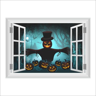 Miếng dán tường/ cửa sổ hình đèn bí ngô Halloween 3D