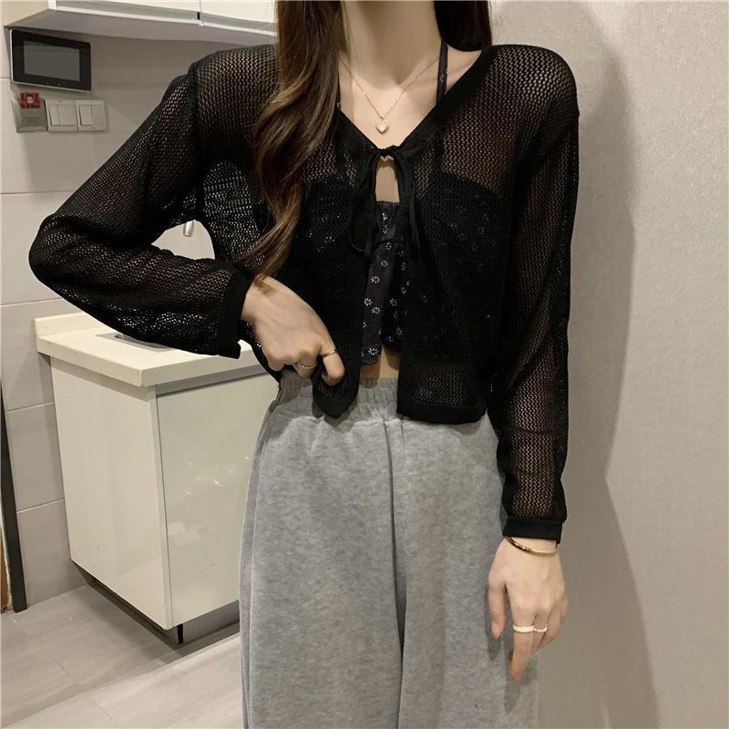 Áo Khoác Cardigan Len Lưới Croptop Dây Buộc Khoác Ngoài Nữ Tay Dài | Bé Tiu Clothing | BigBuy360 - bigbuy360.vn