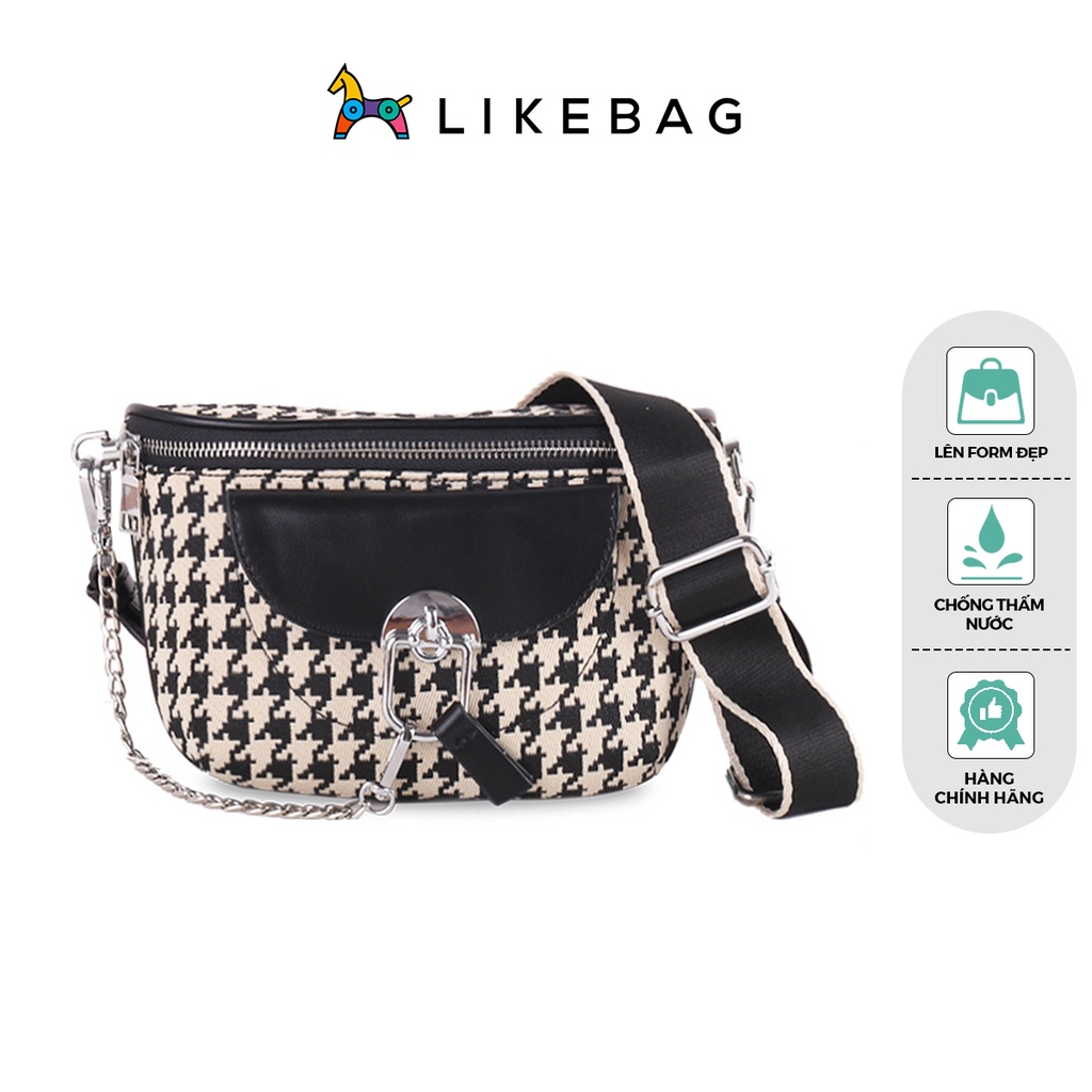 Túi bao tử đeo chéo LIKEBAG họa tiết thời trang phối dây xích cá tính 9031 - LIBAGI
