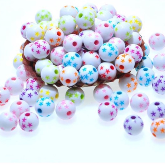 gói 10-25-50gam hạt nhựa tròn 8mm khắc ngôi sao làm đồ chơi, trang trí thủ công