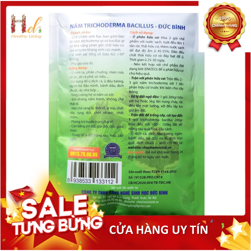 Chế Phẩm Men Vi Sinh Nấm Đối Kháng Trichoderma Bacillus - Đức Bình - Bón Gốc Ủ Phân Hữu Cơ