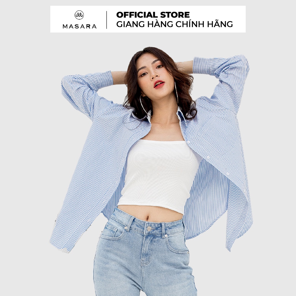 Áo sơ mi Masara hoạ tiết kẻ xanh dương