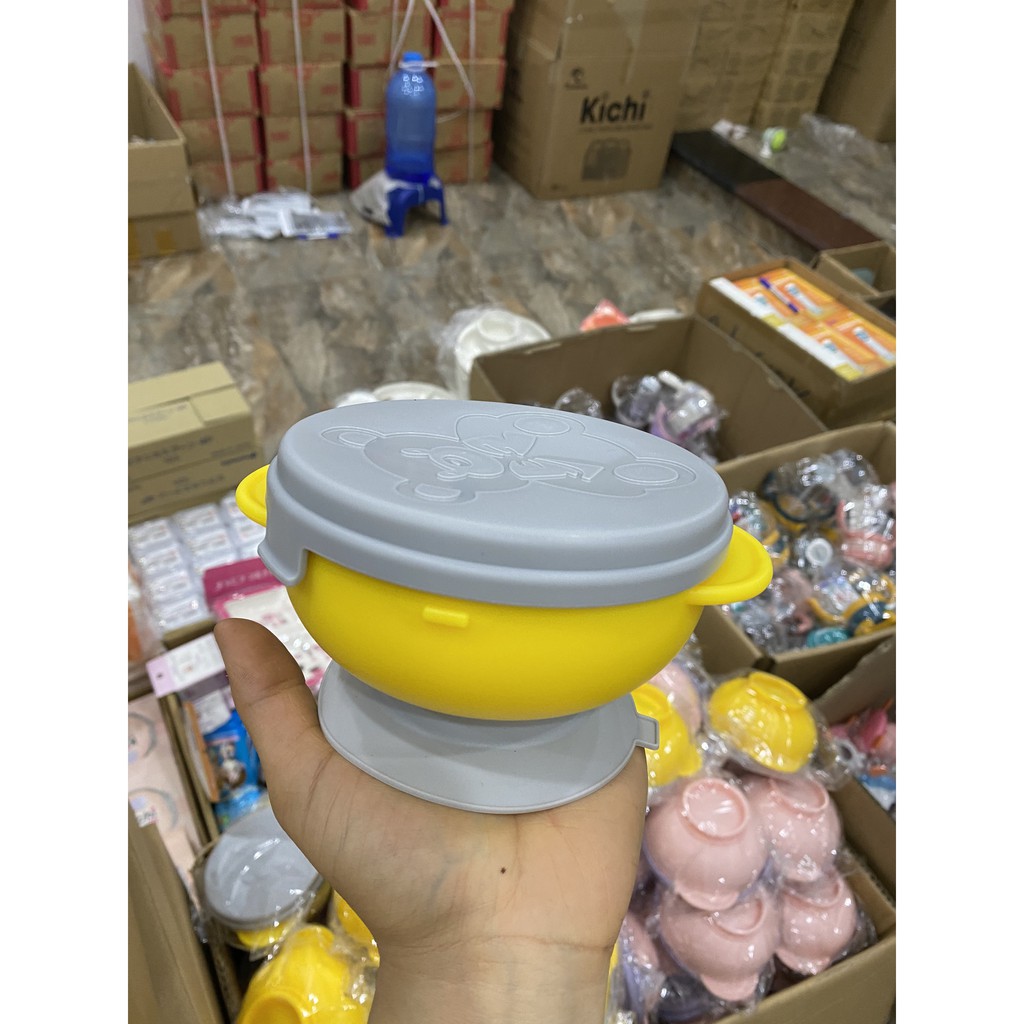 Bát Ăn Dặm inox Chống đổ Đế hút chân không,Hàng cao cấp inox 304 có nắp đậy cho bé