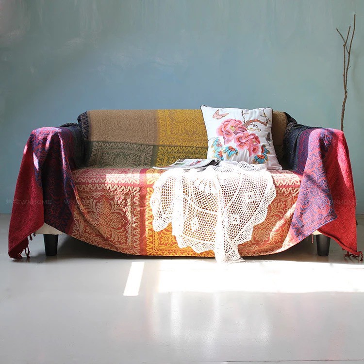 [FREE SHIP] Thảm phòng khách, Khăn phủ sofa vintage chất liệu cotton dệt cao cấp