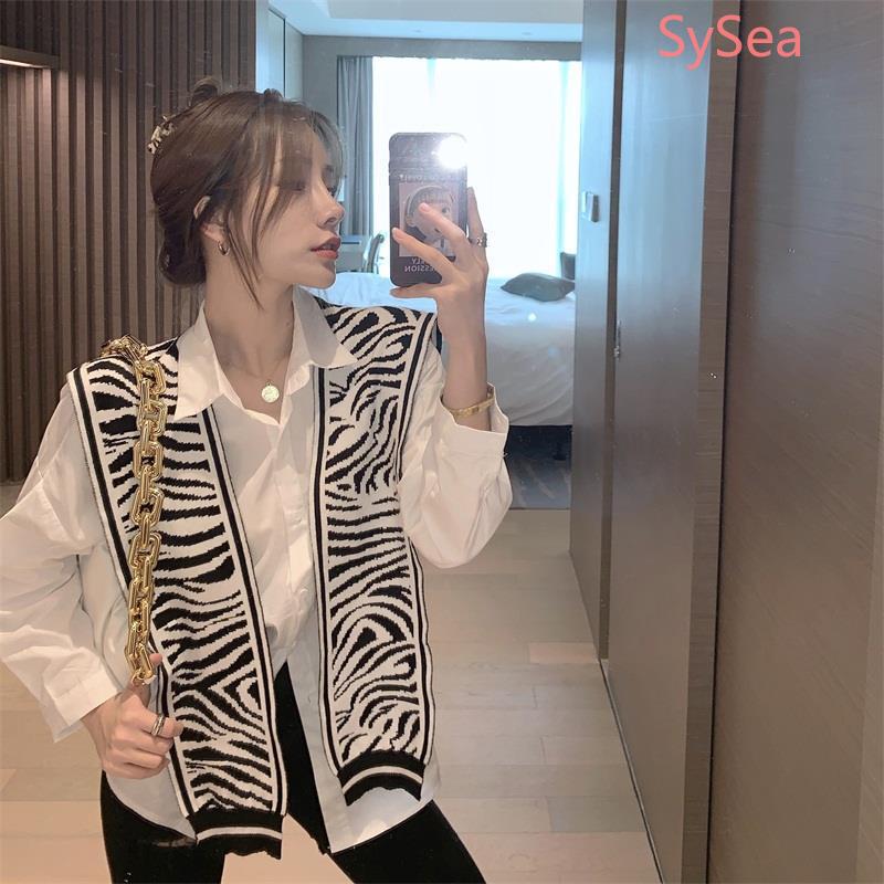 Set Áo Sơ Mi Tay Dài + Áo Khoác Len Không Tay Thời Trang Công Sở Thanh Lịch Cho Nữ